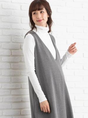 マタニティ トップス|綿混やわらかフライスタートルネックTシャツ　マタニティ・授乳服【出産後も長く使える】|オフホワイト