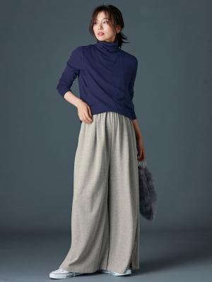 マタニティ トップス|綿混やわらかフライスタートルネックTシャツ　マタニティ・授乳服【出産後も長く使える】|ネイビー