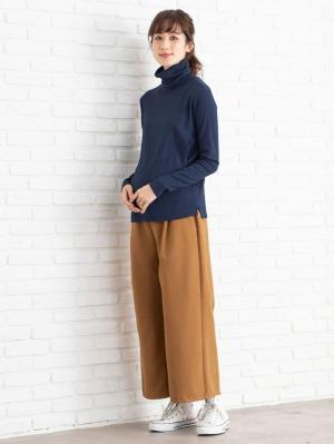 マタニティ トップス|綿混やわらかフライスタートルネックTシャツ　マタニティ・授乳服【出産後も長く使える】|ネイビー