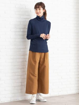 マタニティ トップス|綿混やわらかフライスタートルネックTシャツ　マタニティ・授乳服【出産後も長く使える】|ネイビー