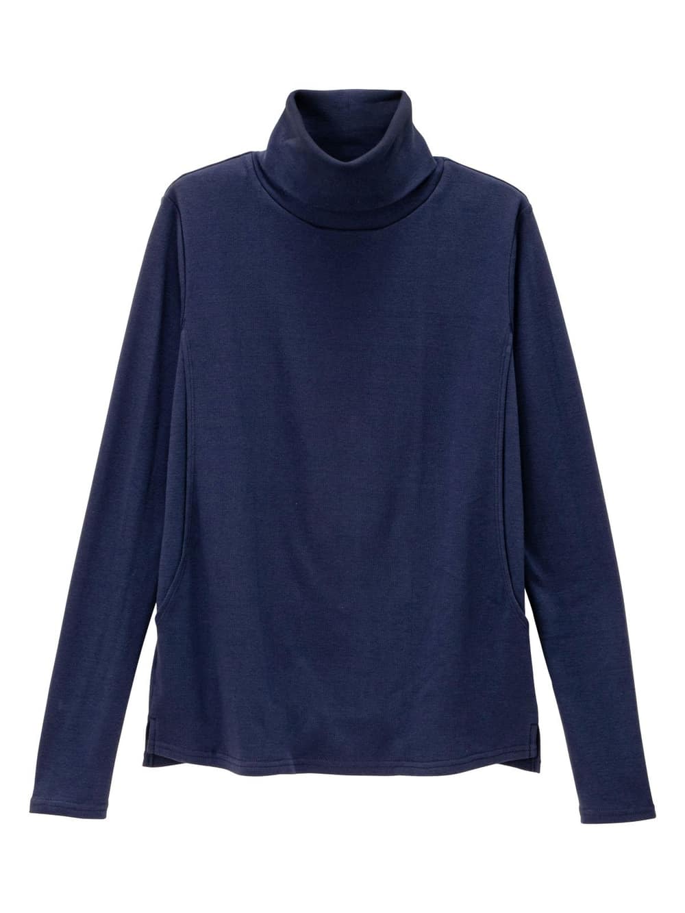 マタニティ トップス|綿混やわらかフライスタートルネックTシャツ　マタニティ・授乳服【出産後も長く使える】|ネイビー