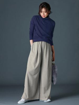 マタニティ トップス|綿混やわらかフライスタートルネックTシャツ　マタニティ・授乳服【出産後も長く使える】|ネイビー