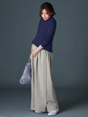 マタニティ トップス|綿混やわらかフライスタートルネックTシャツ　マタニティ・授乳服【出産後も長く使える】|ネイビー