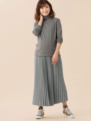 マタニティ トップス|綿混やわらかフライスタートルネックTシャツ　マタニティ・授乳服【出産後も長く使える】|杢チャコール