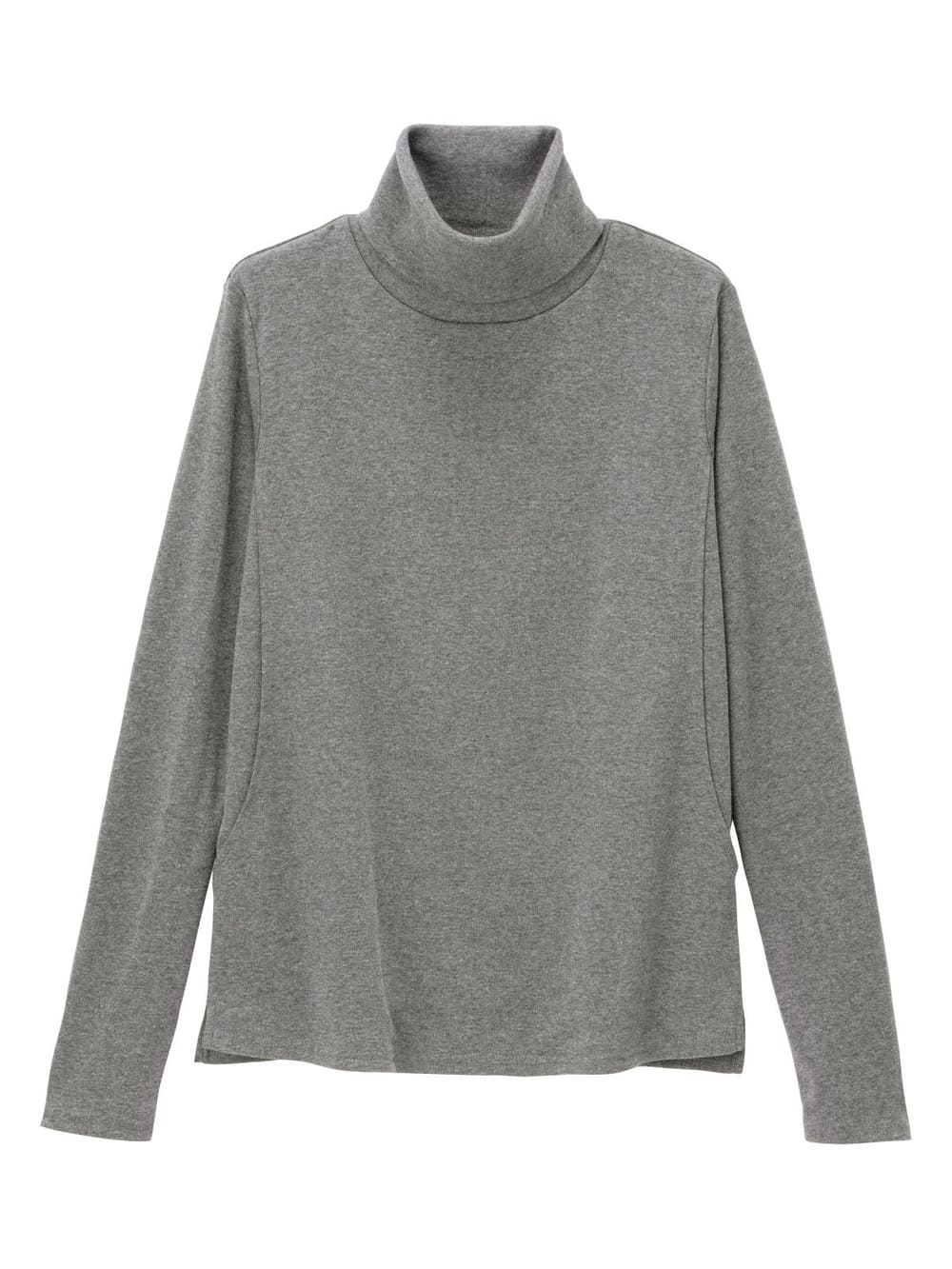 マタニティ トップス|綿混やわらかフライスタートルネックTシャツ　マタニティ・授乳服【出産後も長く使える】|杢チャコール