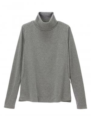 マタニティ トップス|綿混やわらかフライスタートルネックTシャツ　マタニティ・授乳服【出産後も長く使える】|杢チャコール