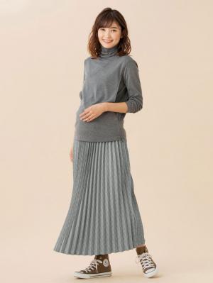 マタニティ トップス|綿混やわらかフライスタートルネックTシャツ　マタニティ・授乳服【出産後も長く使える】|杢チャコール