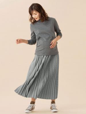 マタニティ トップス|綿混やわらかフライスタートルネックTシャツ　マタニティ・授乳服【出産後も長く使える】|杢チャコール