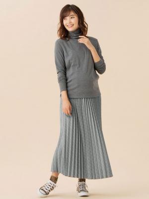 マタニティ トップス|綿混やわらかフライスタートルネックTシャツ　マタニティ・授乳服【出産後も長く使える】|杢チャコール