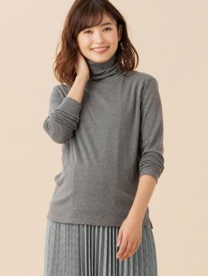 マタニティ トップス|綿混やわらかフライスタートルネックTシャツ　マタニティ・授乳服【出産後も長く使える】|杢チャコール