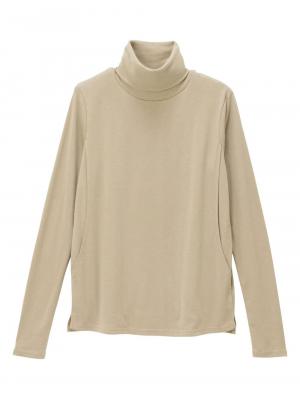 マタニティ トップス|綿混やわらかフライスタートルネックTシャツ　マタニティ・授乳服【出産後も長く使える】|グレージュ