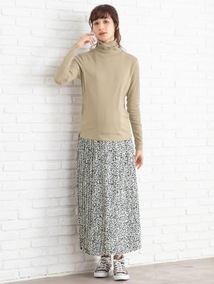 マタニティ トップス|綿混やわらかフライスタートルネックTシャツ　マタニティ・授乳服【出産後も長く使える】|グレージュ