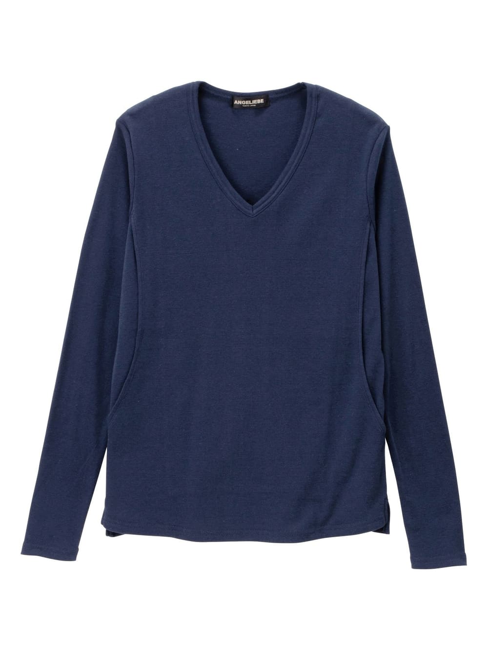 マタニティ トップス|綿混やわらかフライスVネックTシャツ　マタニティ・授乳服【出産後も長く使える】|ネイビー