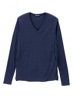 マタニティ トップス|綿混やわらかフライスVネックTシャツ　マタニティ・授乳服【出産後も長く使える】|ネイビー