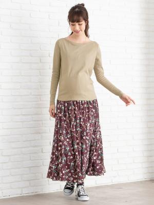 マタニティ トップス|綿混やわらかフライスボートネックTシャツ マタニティ・授乳服【出産後も長く使える】|グレージュ