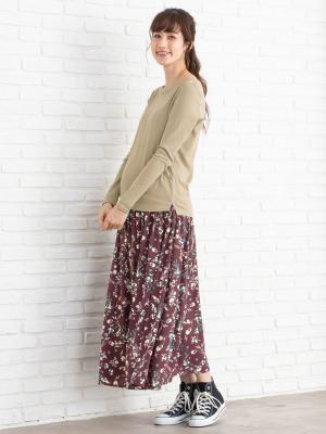 マタニティ トップス|綿混やわらかフライスボートネックTシャツ マタニティ・授乳服【出産後も長く使える】|グレージュ