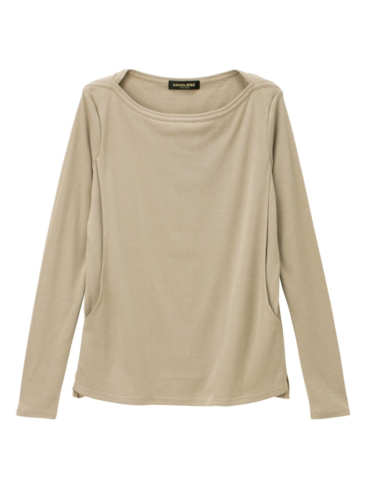 マタニティ トップス|綿混やわらかフライスボートネックTシャツ マタニティ・授乳服【出産後も長く使える】|グレージュ