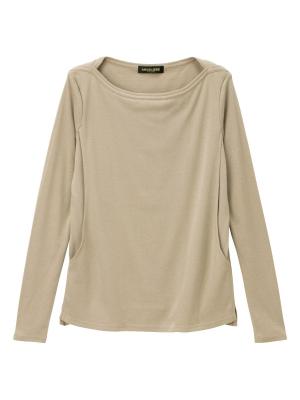 マタニティ トップス|綿混やわらかフライスボートネックTシャツ マタニティ・授乳服【出産後も長く使える】|グレージュ