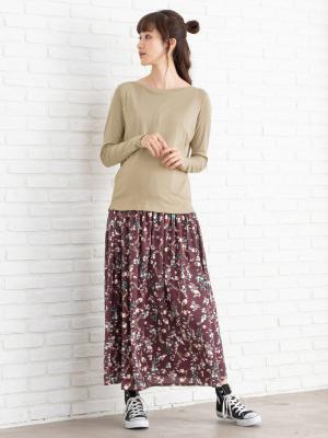 マタニティ トップス|綿混やわらかフライスボートネックTシャツ マタニティ・授乳服【出産後も長く使える】|グレージュ