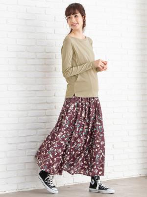 マタニティ トップス|綿混やわらかフライスボートネックTシャツ マタニティ・授乳服【出産後も長く使える】|グレージュ
