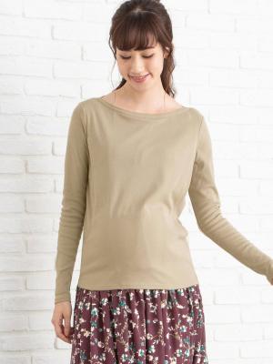 綿混やわらかフライスボートネックTシャツ　マタニティ・授乳服【出産後も長く使える】29371