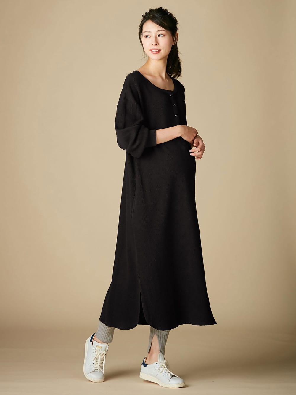 マタニティレッグウェア|ain(アイン)【産前産後対応】12ゲージニットリブレギンス【出産後も長く使える】|グレー