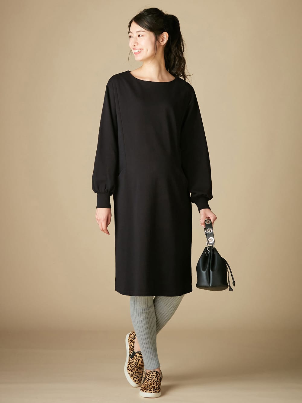 マタニティレッグウェア|ain(アイン)【産前産後対応】12ゲージニットリブレギンス【出産後も長く使える】|グレー