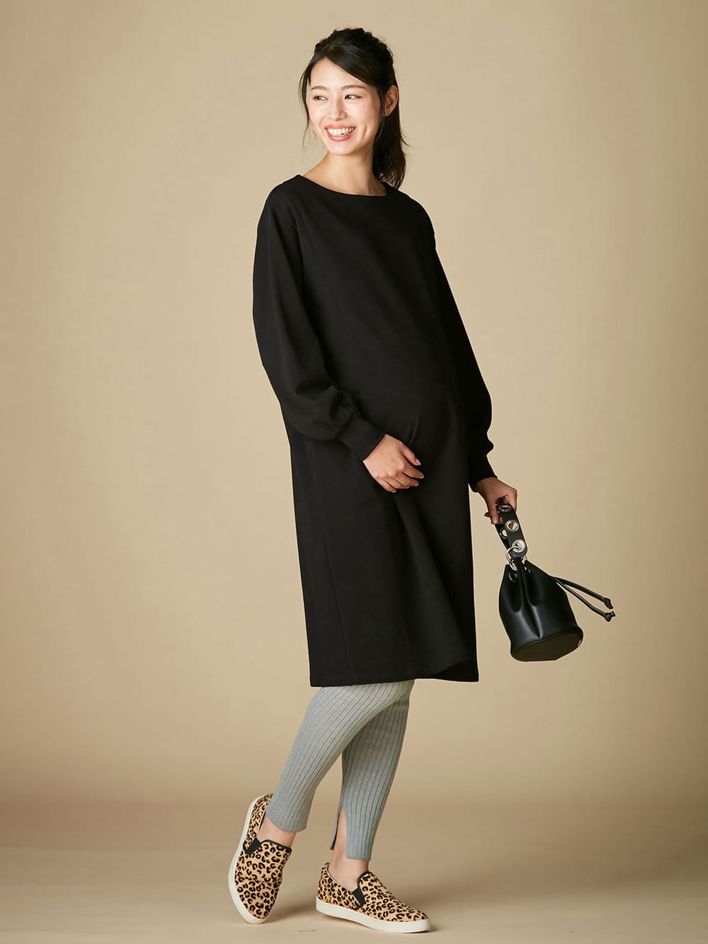 マタニティレッグウェア|ain(アイン)【産前産後対応】12ゲージニットリブレギンス【出産後も長く使える】|グレー