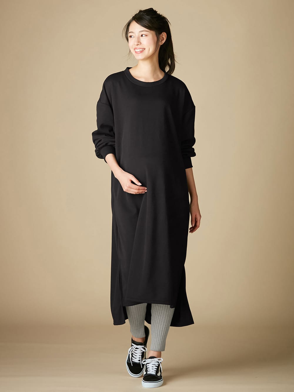 マタニティレッグウェア|ain(アイン)【産前産後対応】12ゲージニットリブレギンス【出産後も長く使える】|グレー