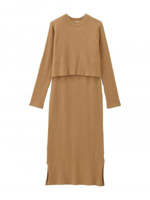 マタニティ ワンピース|Rosemadame(ローズマダム)Iラインリブニットワンピース マタニティ・産後授乳服【出産後も長く使える】|オレンジ