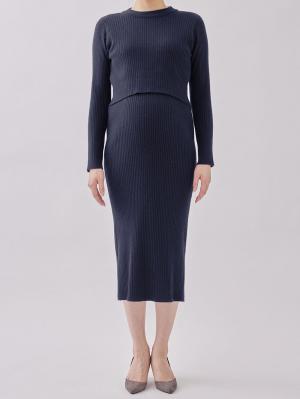 マタニティ ワンピース|Rosemadame(ローズマダム)Iラインリブニットワンピース マタニティ・産後授乳服【出産後も長く使える】