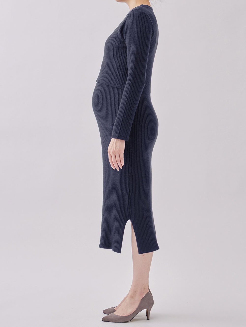 マタニティ ワンピース|Rosemadame(ローズマダム)Iラインリブニットワンピース マタニティ・産後授乳服【出産後も長く使える】