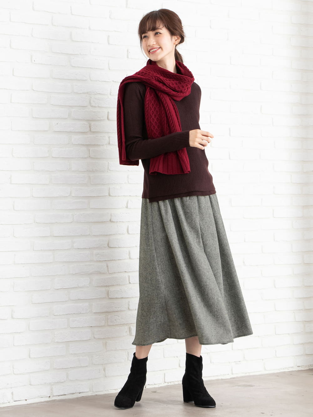 マタニティ トップス|LOVE MIC（ラブミック）【セット】アクリルリブニットトップス&ストール　マタニティ・授乳服|ブラウン