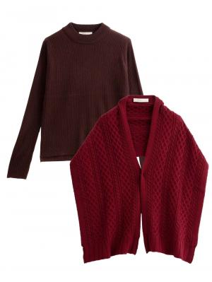 マタニティ トップス|LOVE MIC（ラブミック）【セット】アクリルリブニットトップス&ストール　マタニティ・授乳服|ブラウン