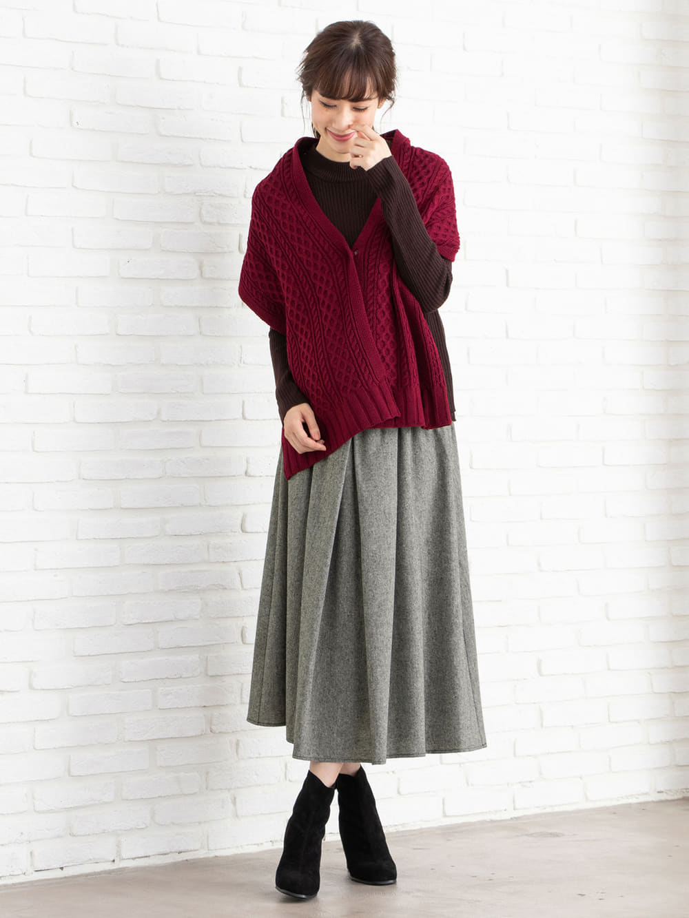 マタニティ トップス|LOVE MIC（ラブミック）【セット】アクリルリブニットトップス&ストール　マタニティ・授乳服|ブラウン