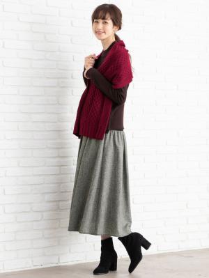 マタニティ トップス|LOVE MIC（ラブミック）【セット】アクリルリブニットトップス&ストール　マタニティ・授乳服|ブラウン