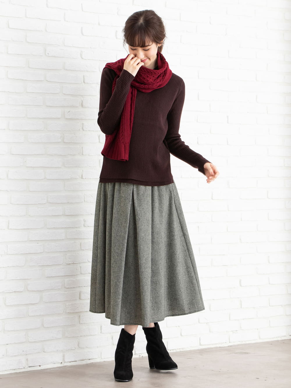 マタニティ トップス|LOVE MIC（ラブミック）【セット】アクリルリブニットトップス&ストール　マタニティ・授乳服|ブラウン