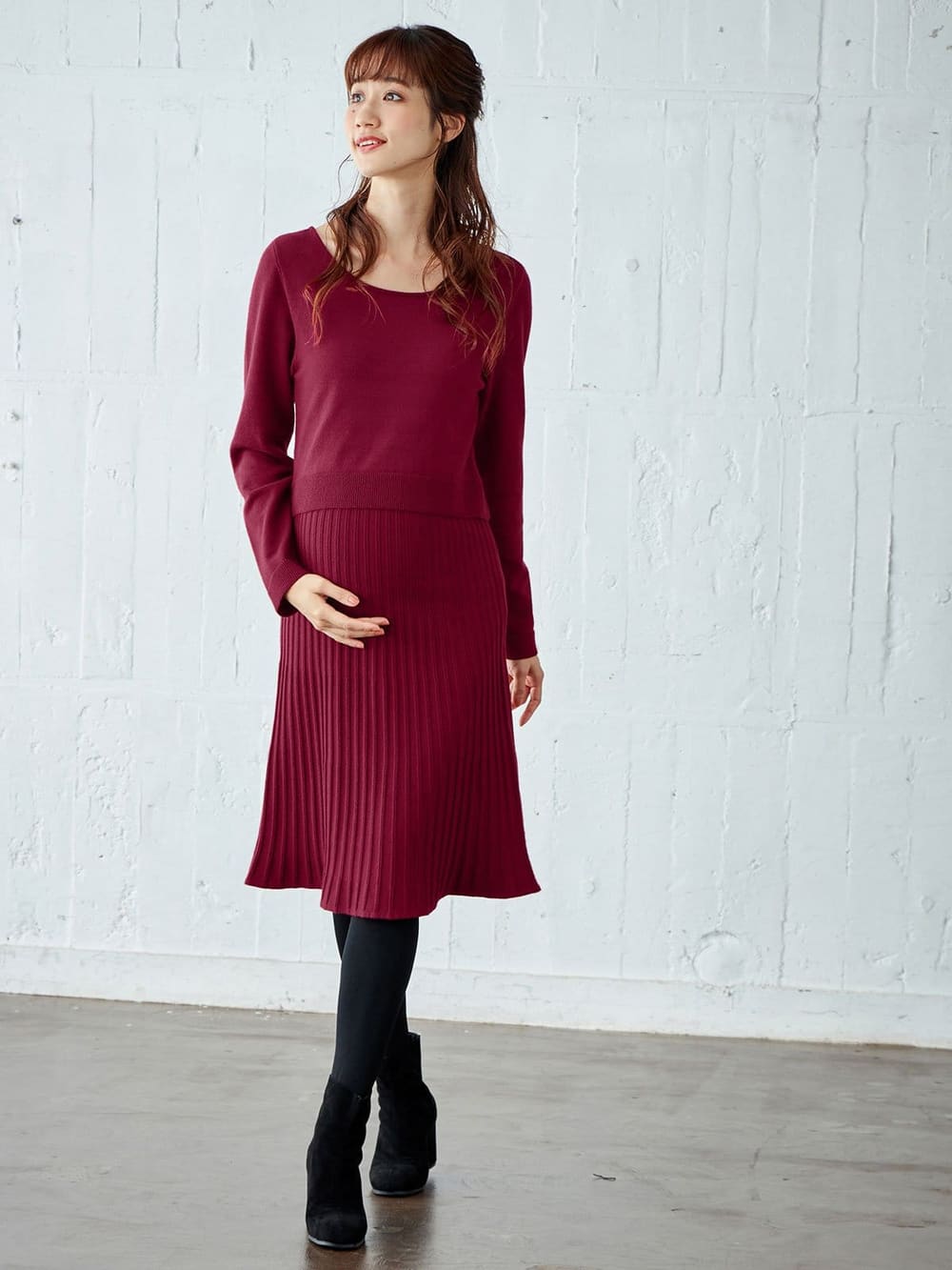 マタニティ ワンピース Love Mic 授乳口付 プリーツニットワンピース マタニティウェア 授乳服通販 エンジェリーベ 公式 マタニティ ワンピース Love Mic 授乳口付 プリーツニットワンピース マタニティウェア 授乳服通販 エンジェリーベ 公式