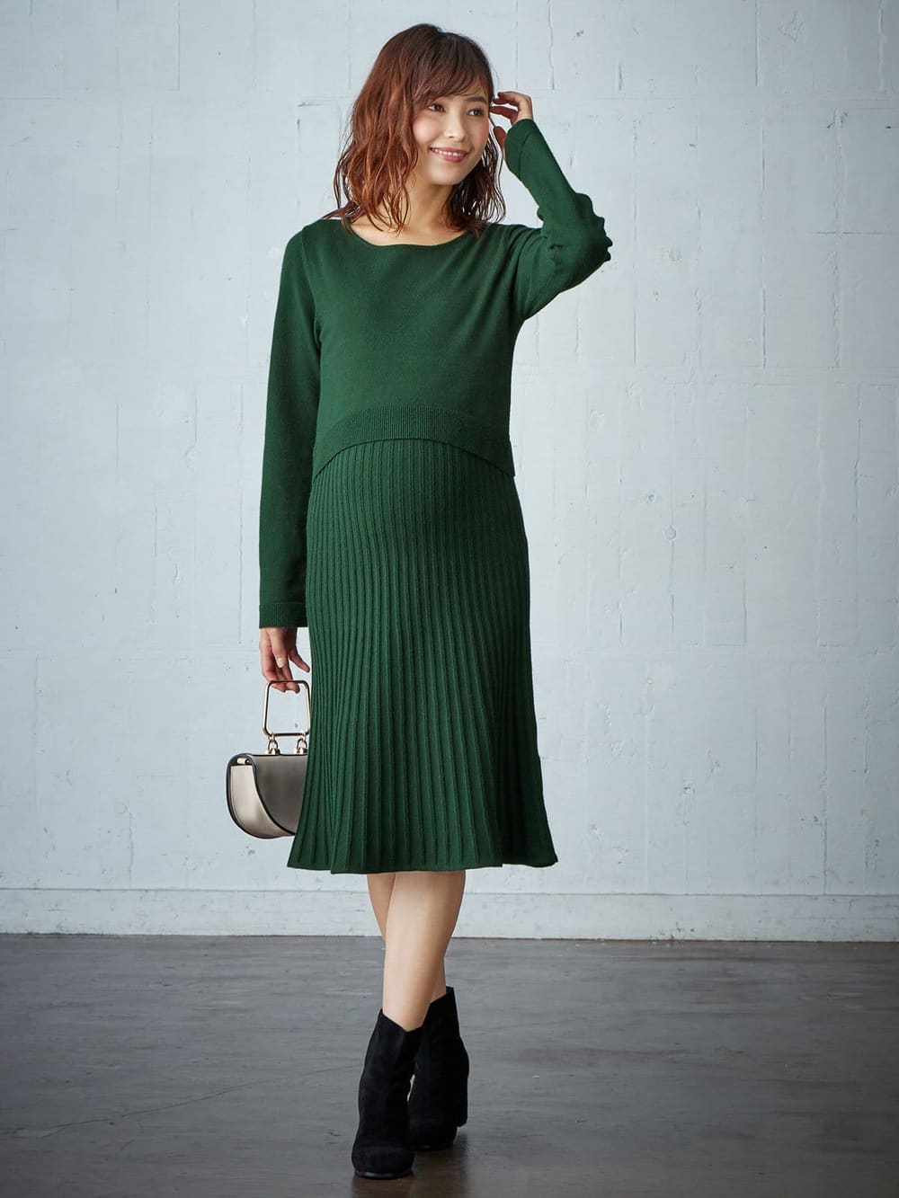 マタニティ ワンピース Love Mic プリーツニットワンピース マタニティ 授乳服 マタニティウェア 授乳服通販 エンジェリーベ 公式