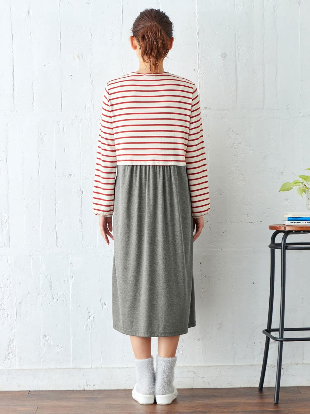 マタニティ パジャマ・ルームウェア|mutti ei（ムッティアイ）【授乳口付】スムース先染めボーダーネグリジェ