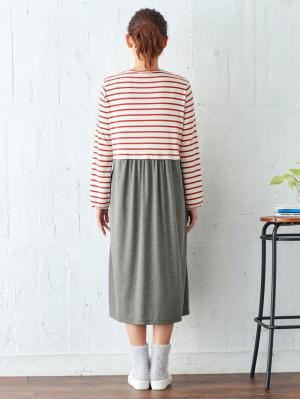 マタニティ パジャマ・ルームウェア|mutti ei（ムッティアイ）【授乳口付】スムース先染めボーダーネグリジェ