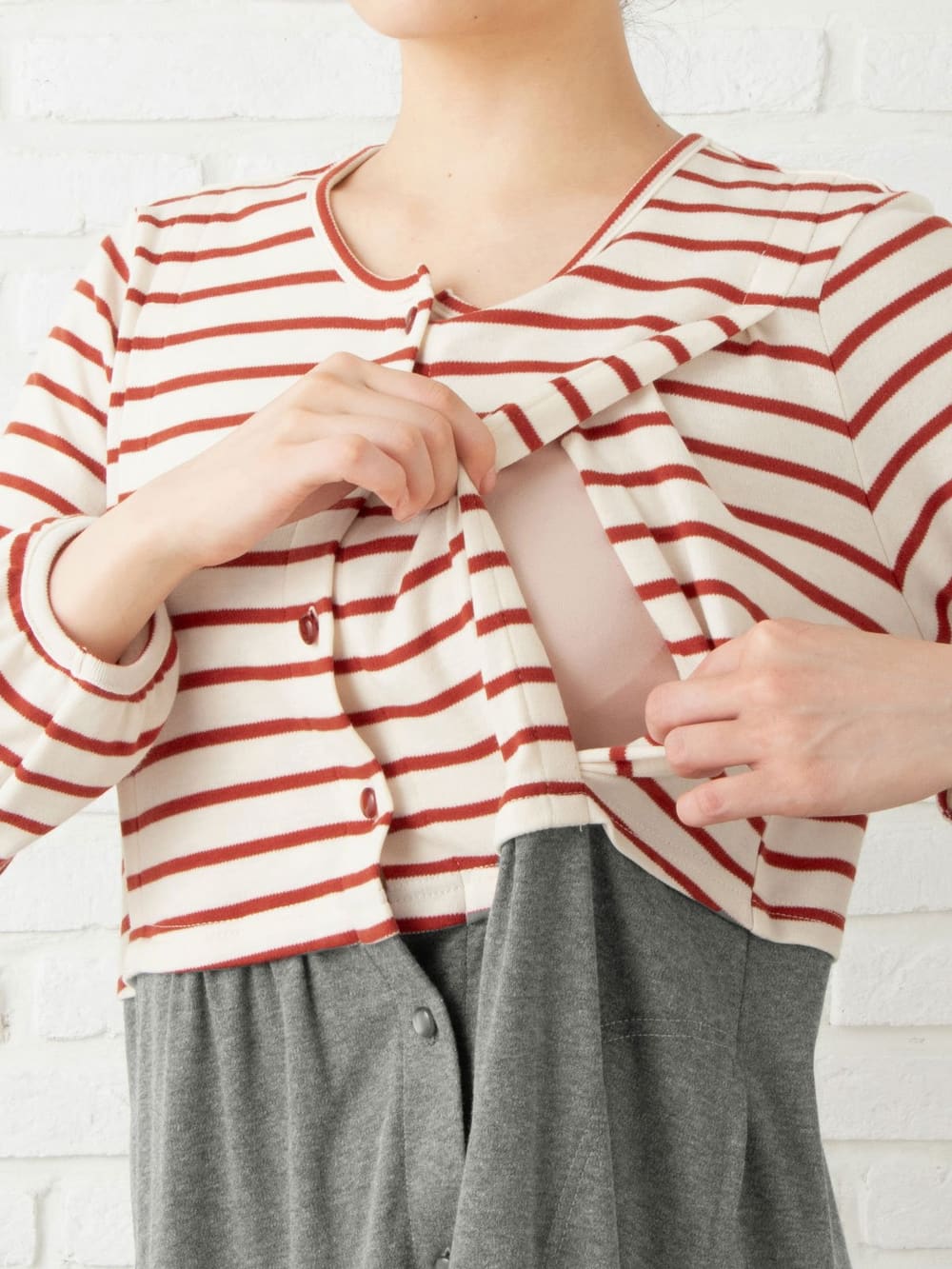 マタニティ パジャマ・ルームウェア|mutti ei（ムッティアイ）【授乳口付】スムース先染めボーダーネグリジェ