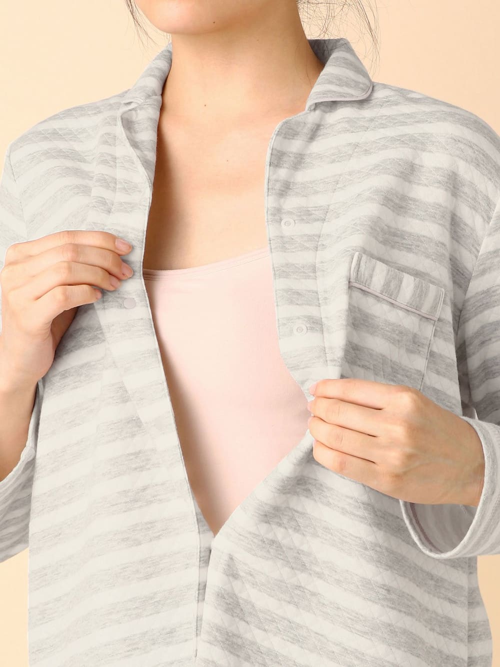 マタニティ パジャマ・ルームウェア|mutti ei（ムッティアイ）【授乳しやすい】ニットキルト先染めボーダーパジャマ