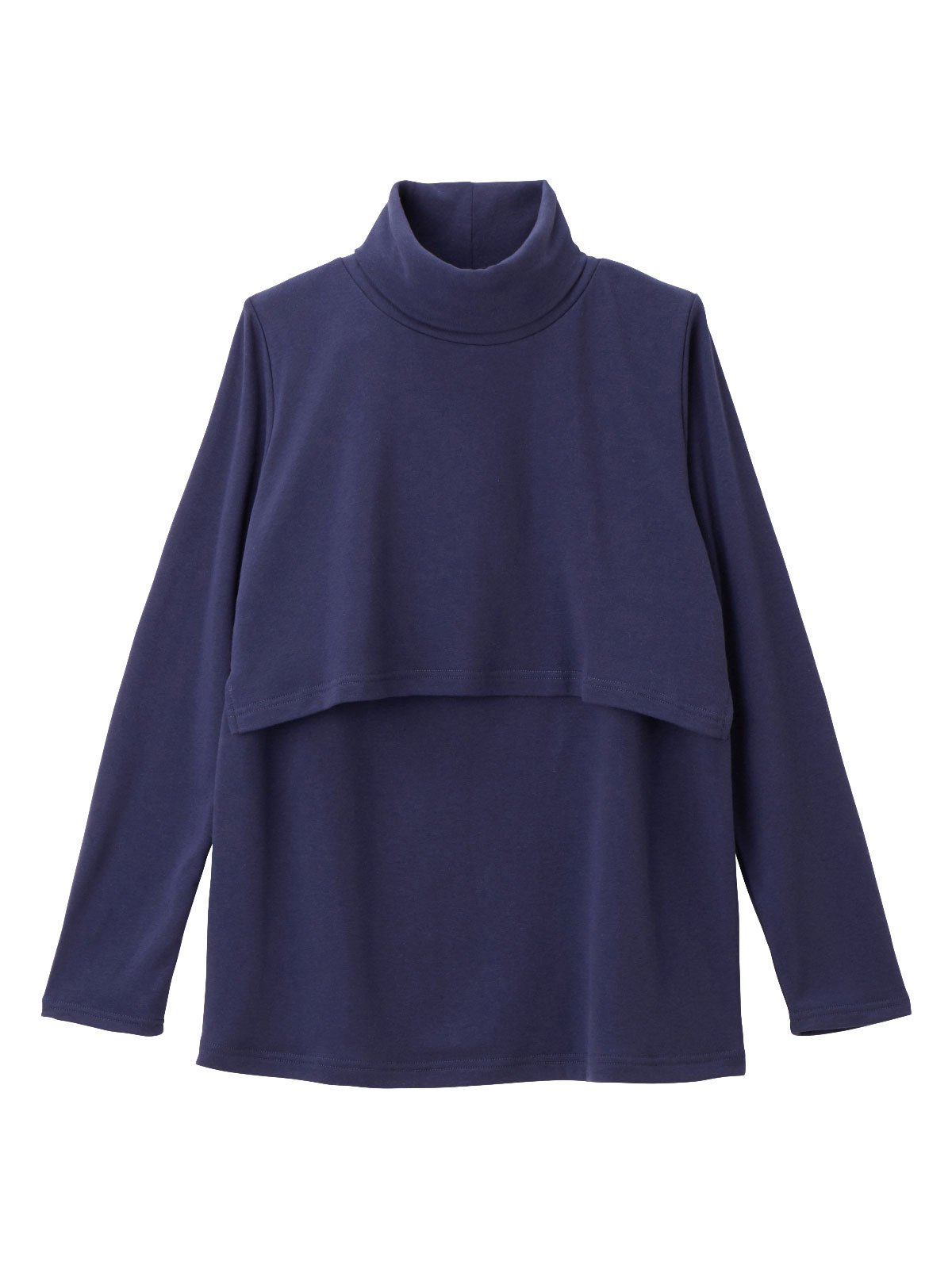 マタニティ トップス|裏起毛もっちりフライスタートルネックTシャツ マタニティ・授乳服|ネイビー