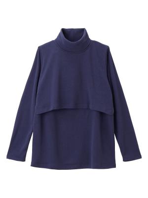 マタニティ トップス|裏起毛もっちりフライスタートルネックTシャツ マタニティ・授乳服|ネイビー