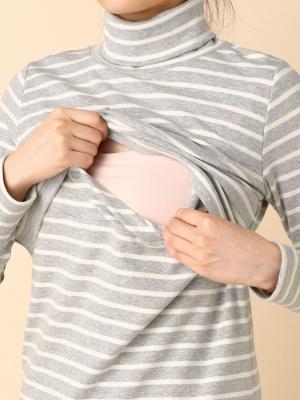 マタニティ トップス|裏起毛もっちりフライスタートルネックTシャツ マタニティ・授乳服