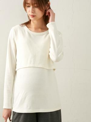 裏起毛もっちりフライスクルーネックTシャツ　マタニティ・授乳服【出産後も長く使える】