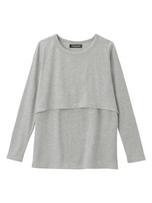 アウトレット|裏起毛もっちりフライスクルーネックTシャツ　マタニティ・授乳服【出産後も長く使える】|杢グレー