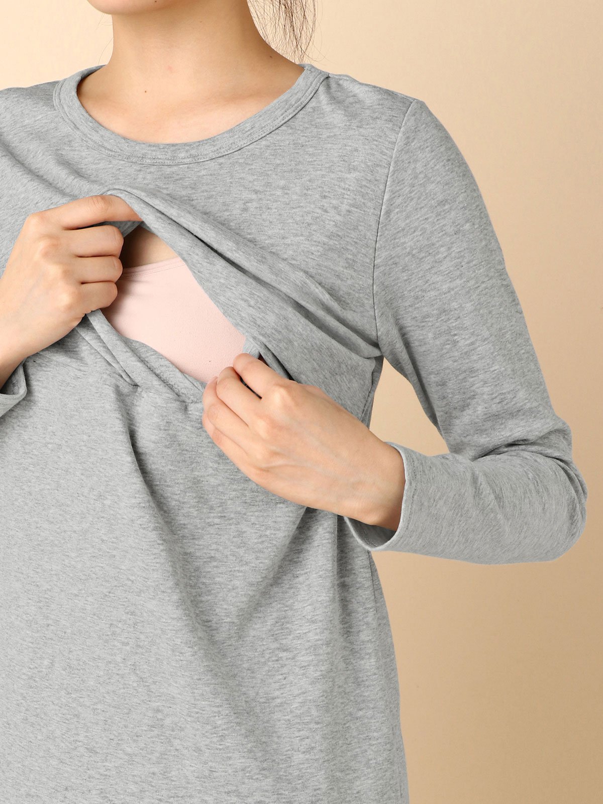 アウトレット|裏起毛もっちりフライスクルーネックTシャツ　マタニティ・授乳服【出産後も長く使える】