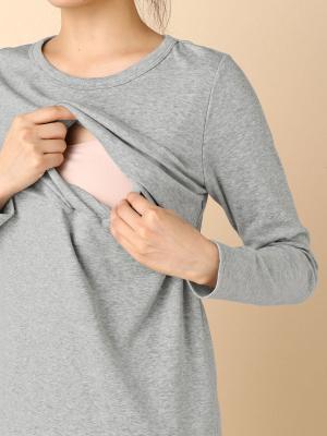 アウトレット|裏起毛もっちりフライスクルーネックTシャツ　マタニティ・授乳服【出産後も長く使える】